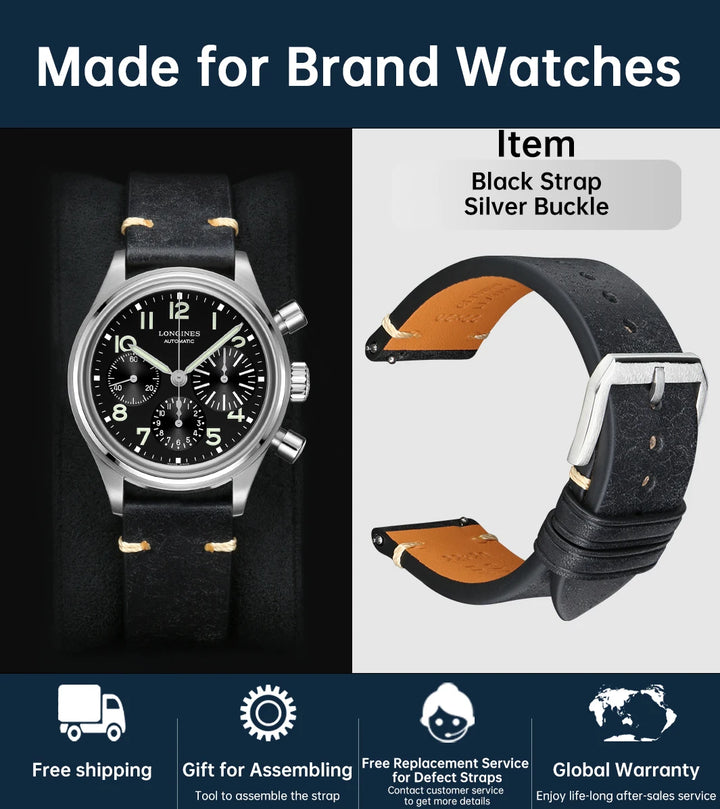 Luxury Quick Release Watchband Accessories For OMEGA Breitling Oris Bracelet Handmade Italian Pueblo Cow Leather Watch Strap