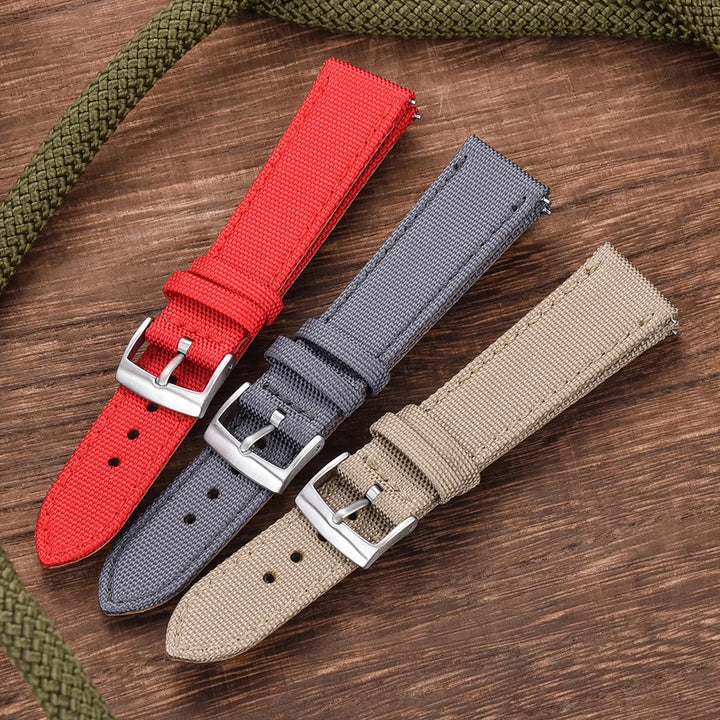 New Design Hybrid Canvas Nylon Leather Watch Strap 18mm 20mm 22mm Bracelet Quick Release Replacement Black Khaki Red Watchbands