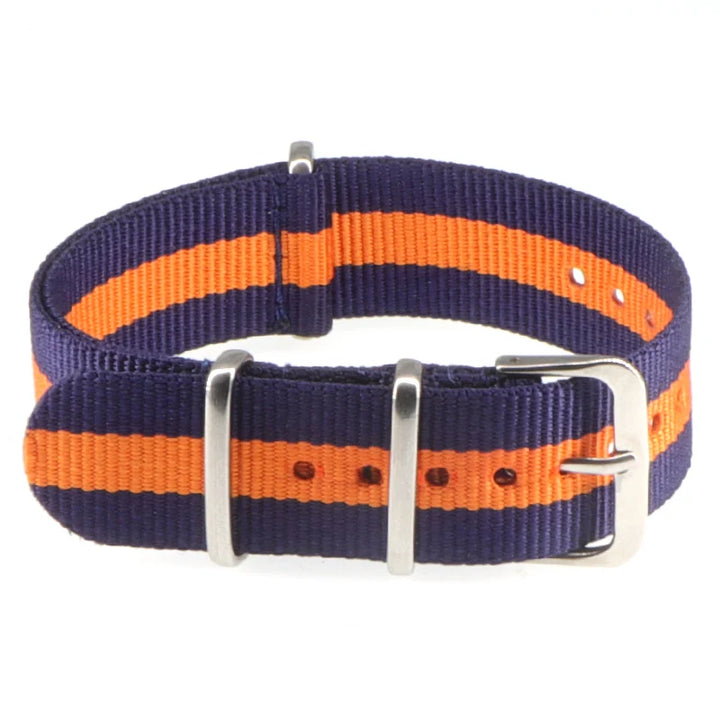 Striped Nylon Watch Strap with Silver Buckle (16-22mm)
