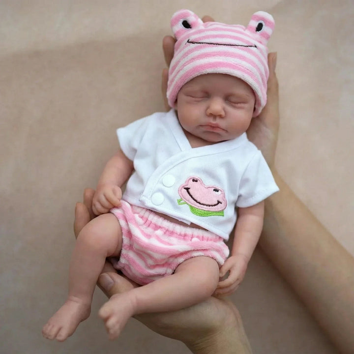 NPK 12inch Lifelike Reborn Doll Loulou Awake Super Soft Solid Platinum Silicone Flexible Elastic Mouth Can Open