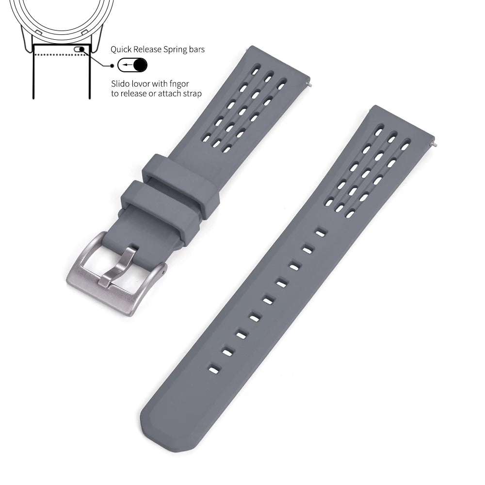 Premium-Grade Porous Structure Quick Release Fluorine Rubber Watch Strap 20mm 22mm New Design FPM/FKM Rubber Watch Band