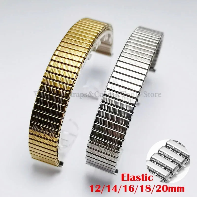 Stainless Steel Elastic Stretch Watch Strap – 12–20mm, Expansion Band