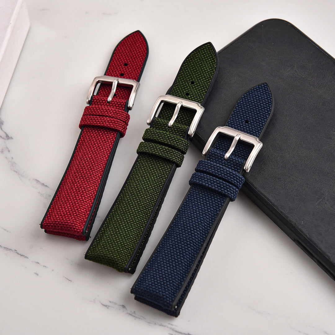 Quality Sailcloth Watch Strap18/19/ 20/21/22mm Silicone Rubber Watchband Nylon Qucik Release Fabric Bracelet Universal Wristbelt