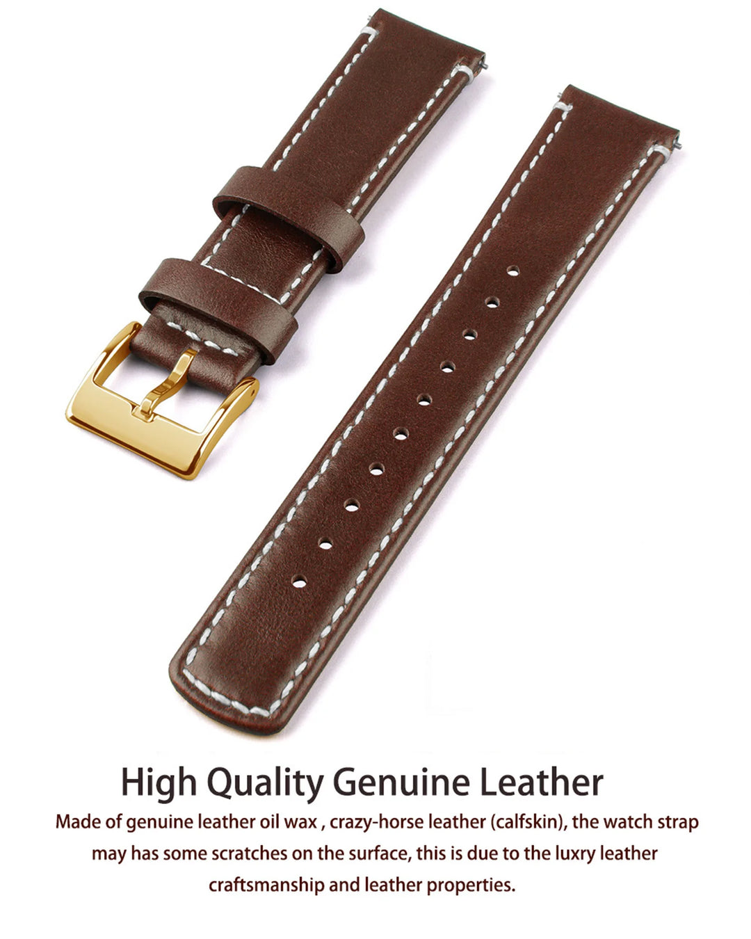 Genuine Top Grain Leather Quick Release Watch Band 20–22mm for Samsung Galaxy Watch