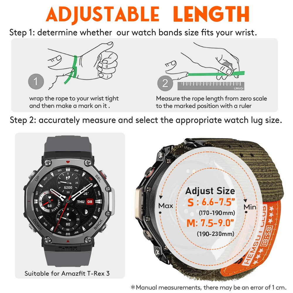 HEMSUT Nylon Sports Watch Strap for Amazfit T-Rex 2/3
