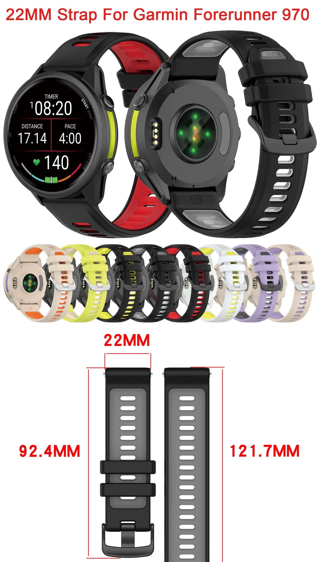 Sports Silicone Strap for Garmin Forerunner (22mm)