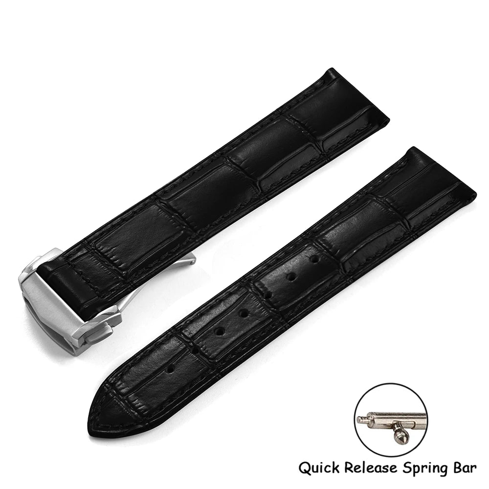 Calfskin Leather Watch Strap 19mm20mm 21mm 22mm For Omega 007 Seamaster 300 De ville AT150 Commander Folding Buckle Bracelet Men
