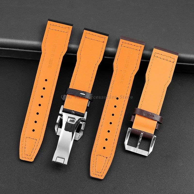 Genuine Cowhide Leather Strap for IWC Pilot – 20/21/22mm, Folding Buckle