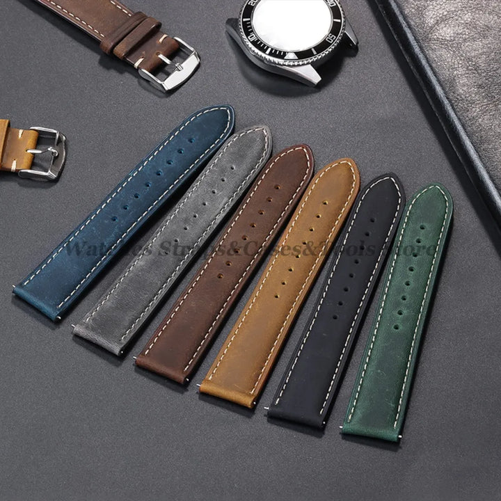 Cowhide Leather Watch Band 14–24mm (Quick Release, Butterfly Buckle) for