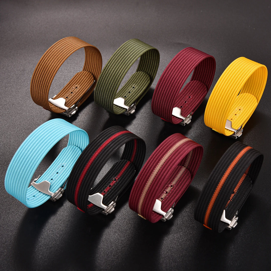 Ribbed Nylon & FKM Rubber Watch Strap – 18–22mm Folding Buckle for Omega, Tudor & Seiko