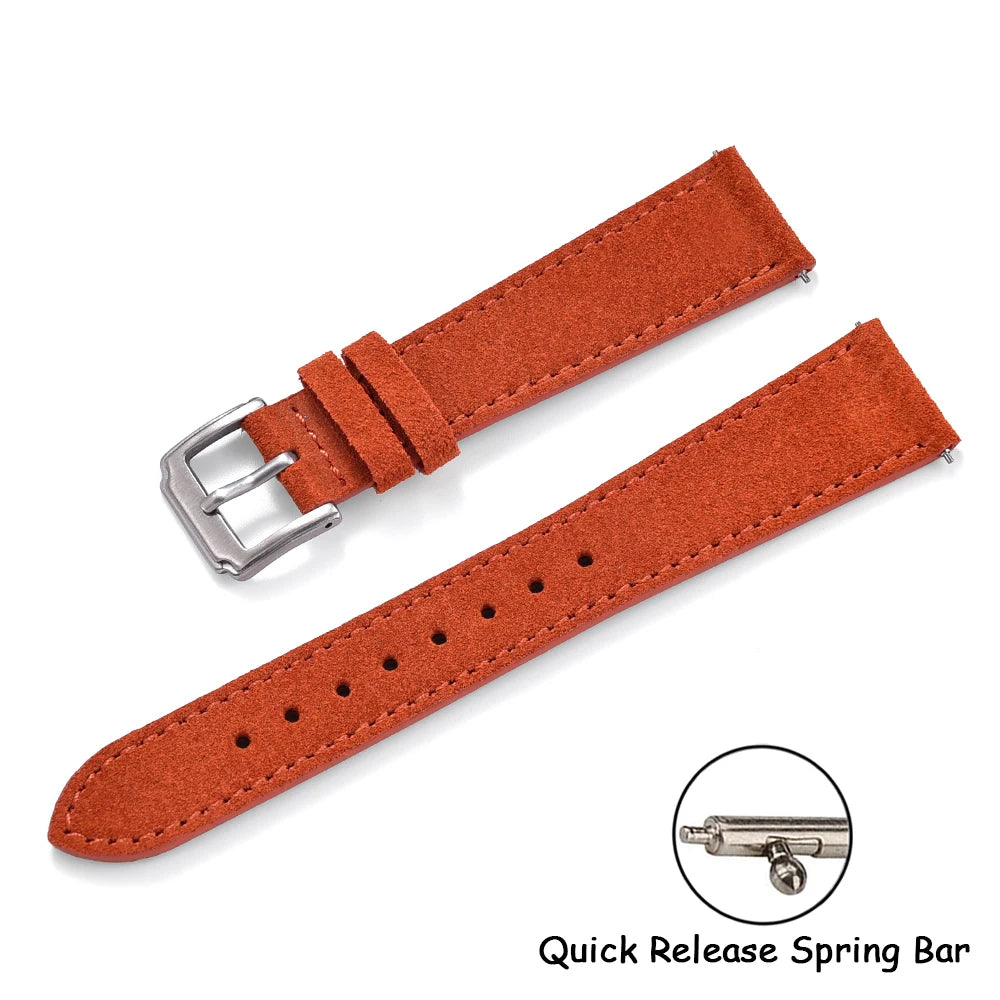 Soft Suede Leather Watch Strap – Quick Release, 18–22mm, Grey Vintage