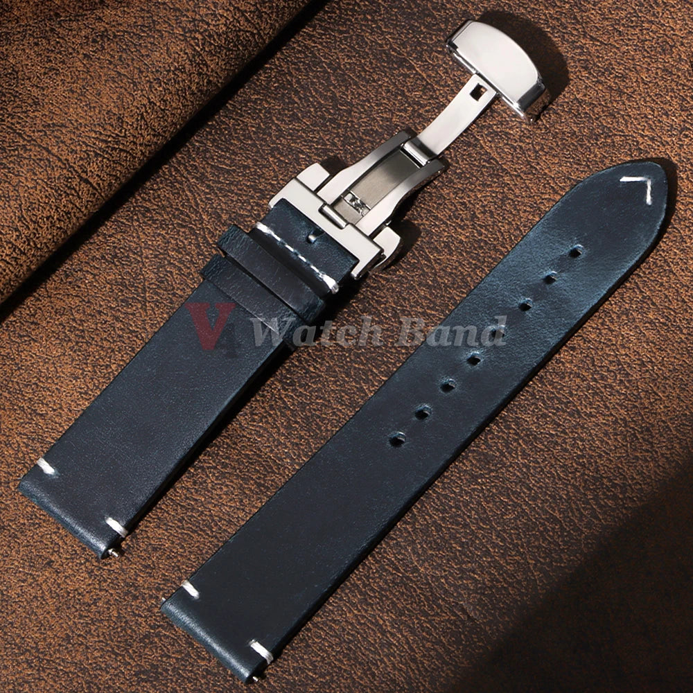 Handmade Retro Oil Wax Genuine Calfskin Strap 18mm 19mm 20mm 21mm 22mm 24mm Quick Release Belt Men Women Watch Band Accessories