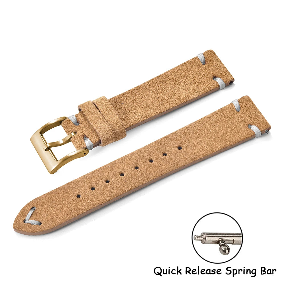 Vintage Suede Leather Quick Release Watch Strap – 20/22mm Brown/Grey