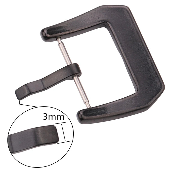 Metal Watch Buckle – 18–24mm, 316L Stainless Steel, Silver/Black