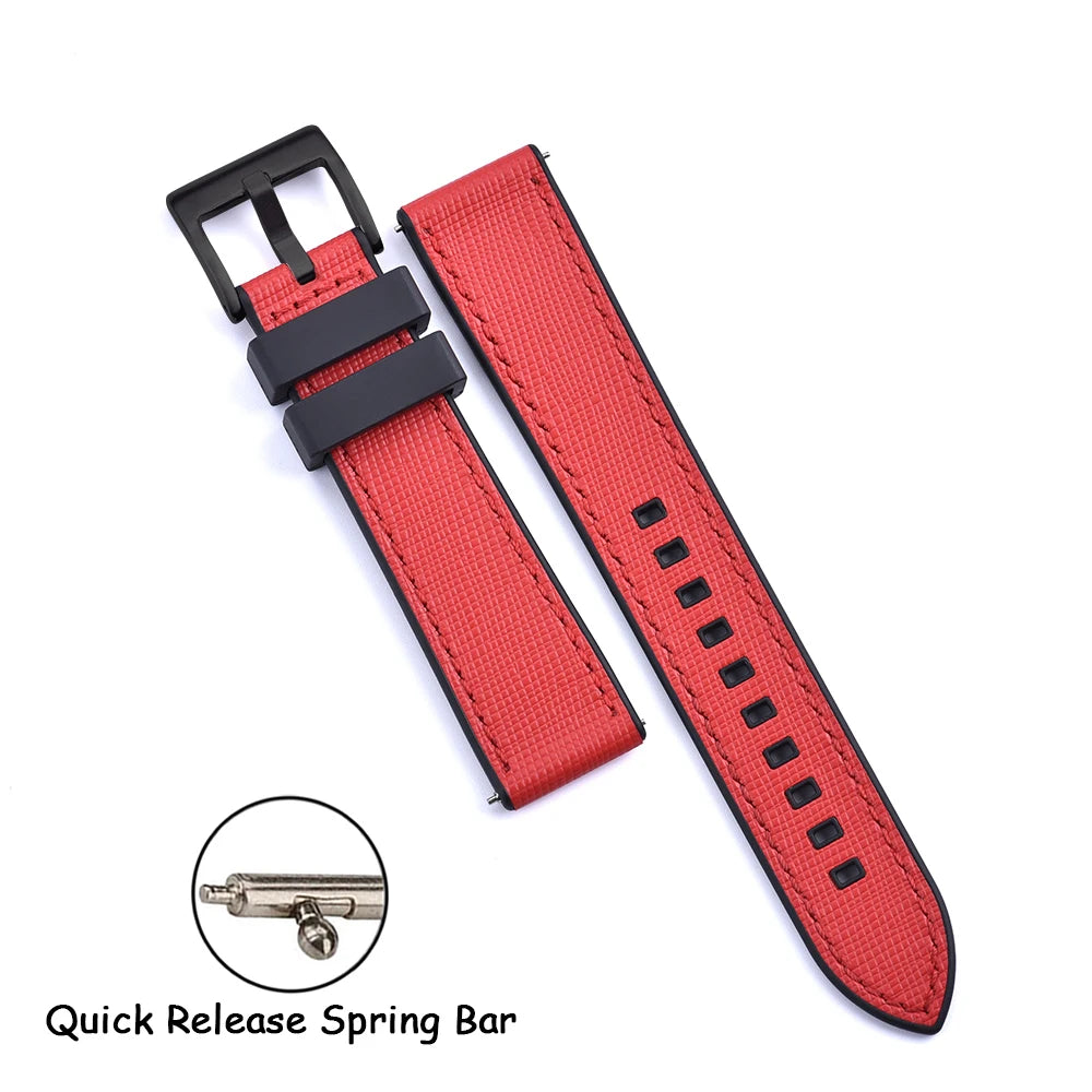 FKM Rubber Strap 20mm22mm Leather Qucik Release Watch Band Universal Women Men Watch Accessories for Omega Seiko Sports Bracelet
