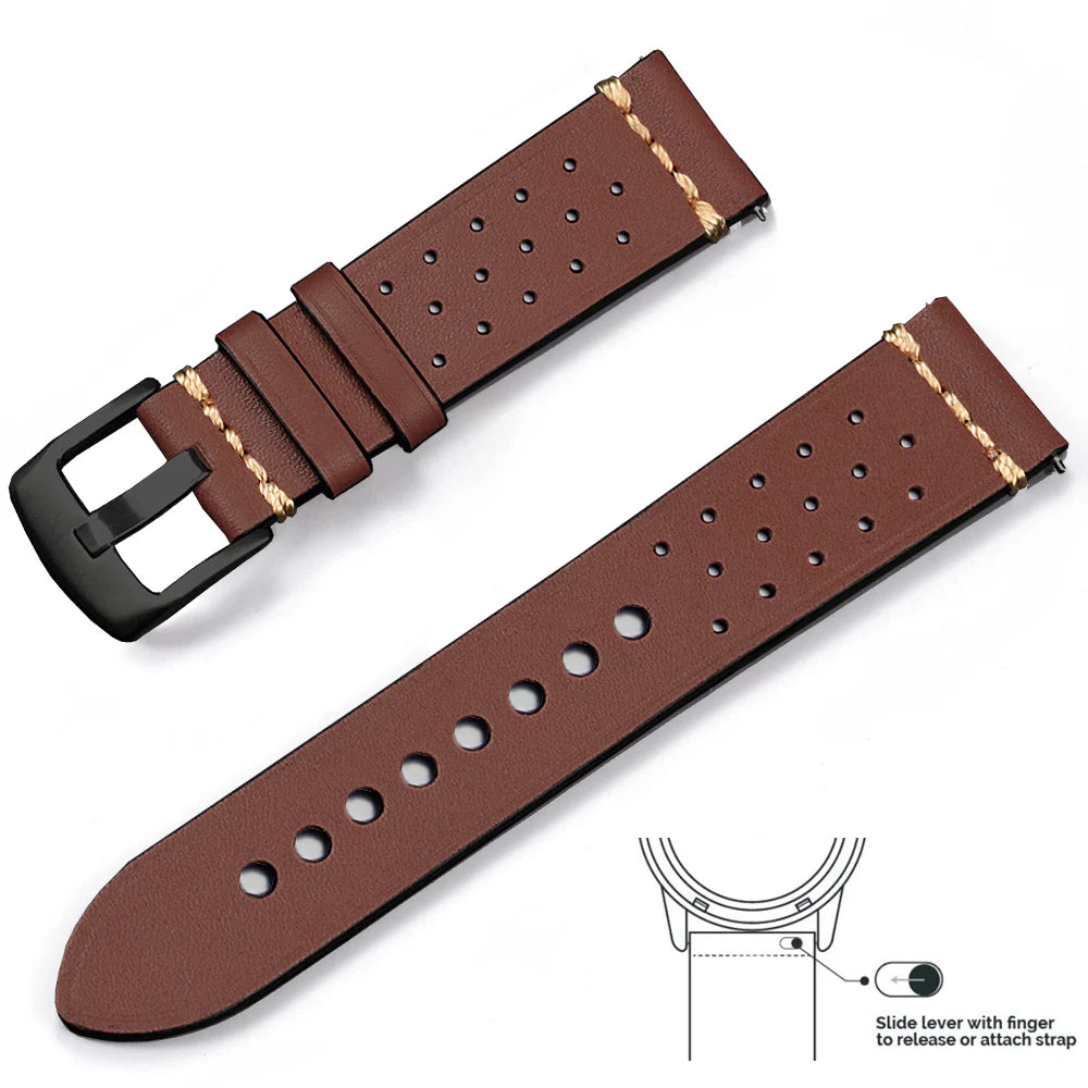 Genuine Leather Quick Release Watch Band 20–22mm for Huawei & Samsung Galaxy 45/46mm