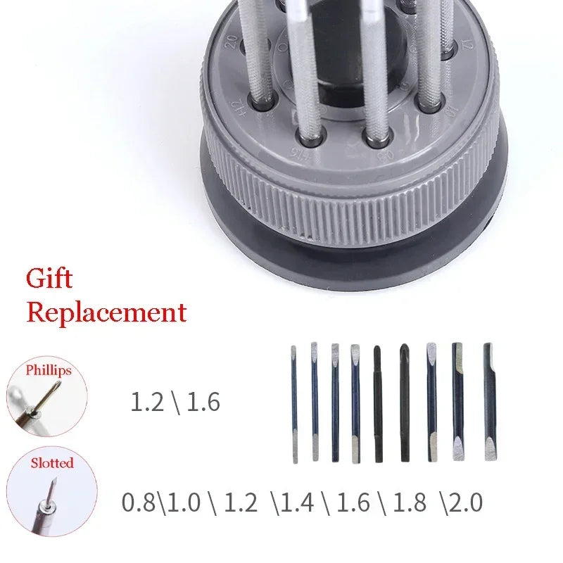 9PCS Watch & Glasses Repair Screwdriver Set with Rotating Base – Steel
