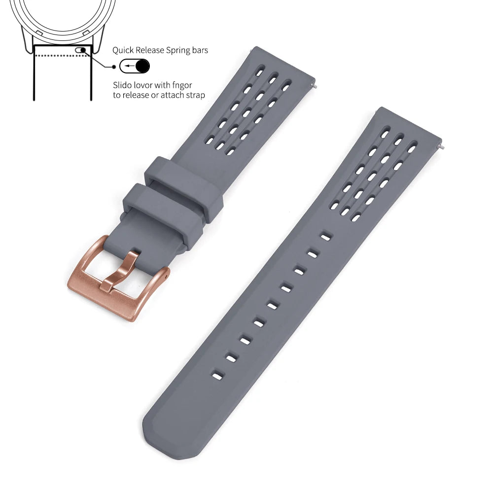 Premium-Grade Porous Structure Quick Release Fluorine Rubber Watch Strap 20mm 22mm New Design FPM/FKM Rubber Watch Band