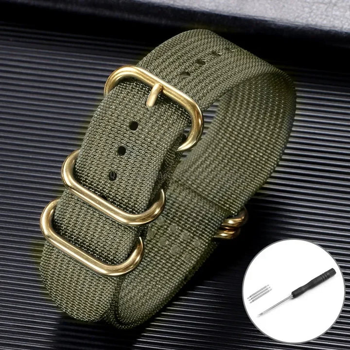 5-Ring Gold Buckle Nylon Watch Band