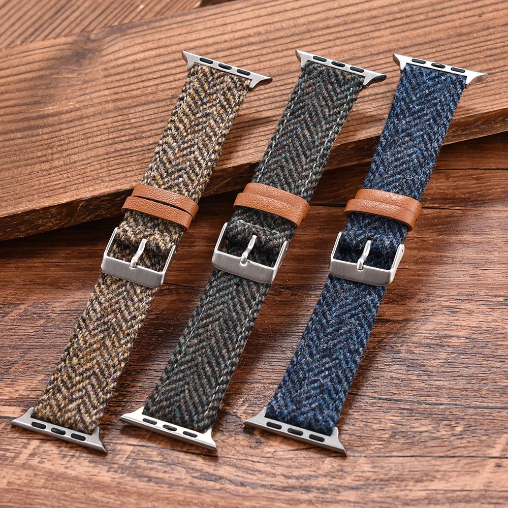Vintage Wool & Leather Apple Watch Band – 40–49mm for Series 10–6, SE & Ultra 2