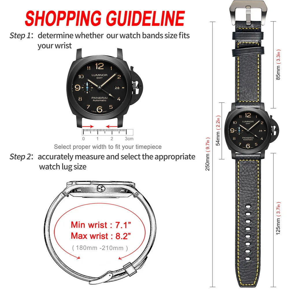 HEMSUT Genuine Leather Watch Band for Panerai (20-26mm)