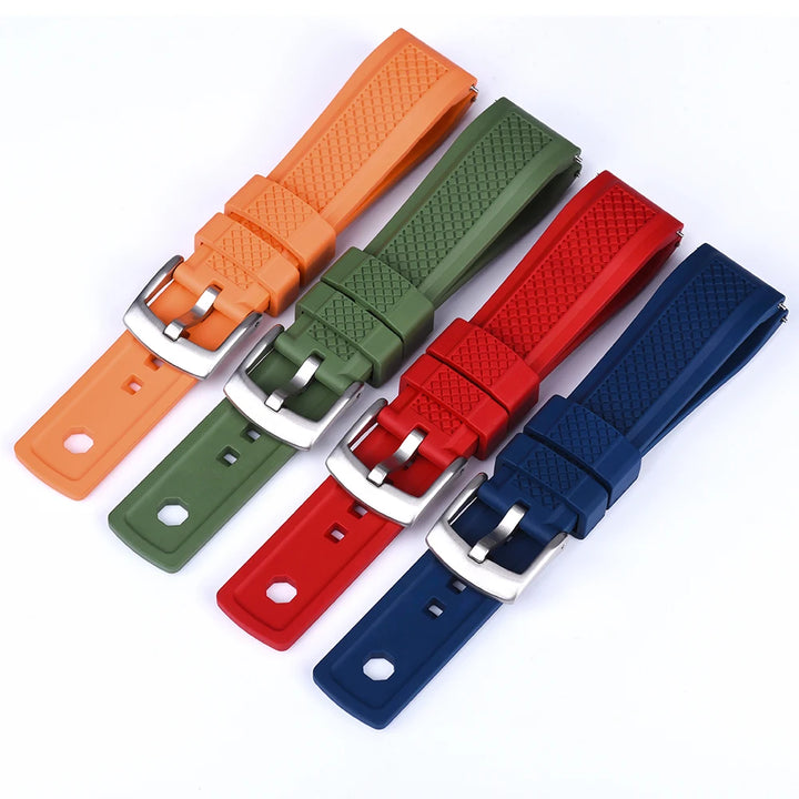 Quality Vulcanized FKM Rubber Watch Strap 20mm 22mm Black Blue Wristband Slide Keeper Ring With Quick Release Sport Watchband