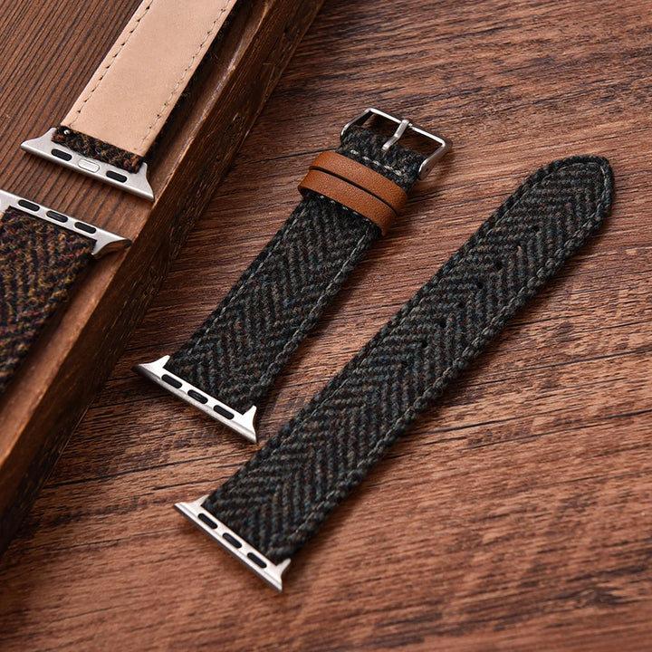 Vintage Wool & Leather Apple Watch Band – 40–49mm for Series 10–6, SE & Ultra 2