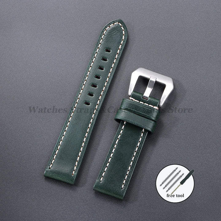 Cowhide Crazy Horse Genuine Leather Bracelets 20mm 22mm 24mm 26mm for Panerai for Omega Belt Dark Brown Men's Women Watch Strap