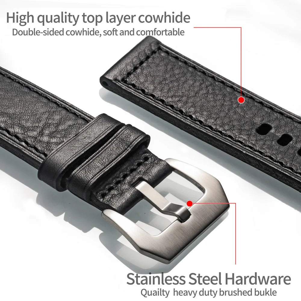 HEMSUT Genuine Leather Watch Band – Retro Handmade Cowhide (20-26mm)