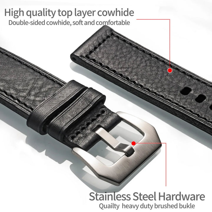 HEMSUT Genuine Leather Watch Band – Retro Handmade Cowhide (20-26mm)