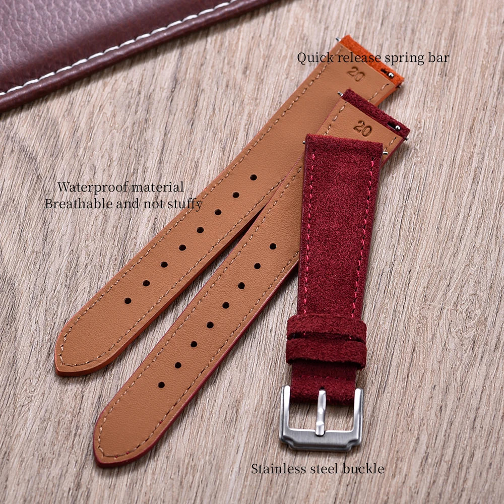 Soft Suede Leather Watch Strap – Quick Release, 18–22mm, Grey Vintage