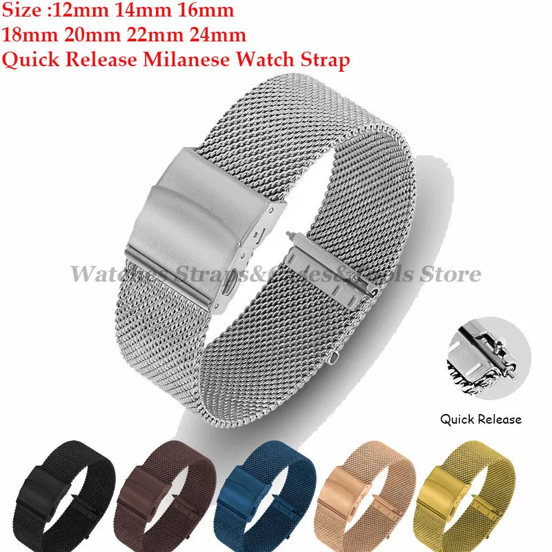 Stainless Steel Milanese Mesh Watch Strap – 12–24mm