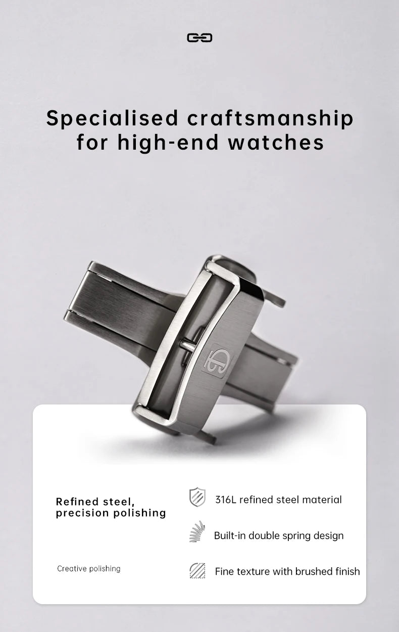 MAIKES 316L Stainless Steel Butterfly Clasp – 18/20mm Brushed Folding Buckle