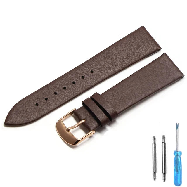 Leather Watch Strap – 18/20/22mm Thin Smooth Band for Smartwatches