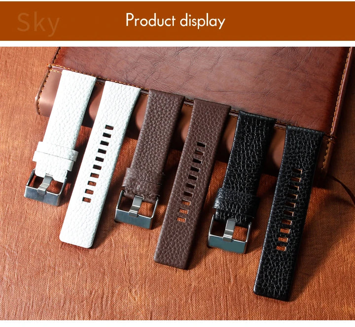 Genuine Leather Watch Strap for Diesel (22–30mm, Black)