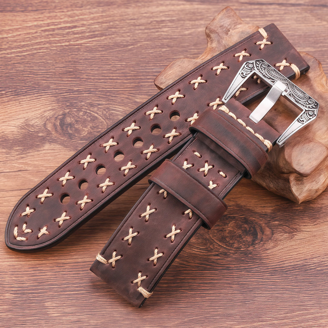 Handmade Genuine Leather Watch Strap 22–24mm with Retro Stainless Steel Buckle
