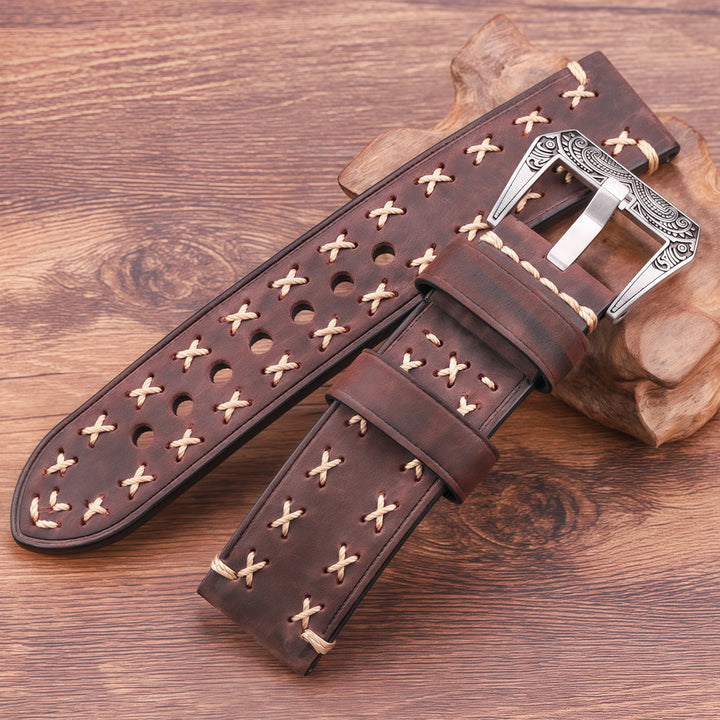 Handmade Genuine Leather Watch Strap 22–24mm with Retro Stainless Steel Buckle