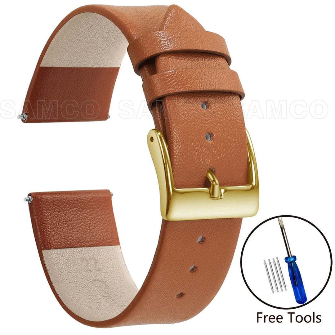 Genuine Leather Minimalist Thin Elegant Apple Watch Band 12–22mm (Soft Wrist Bracelet)