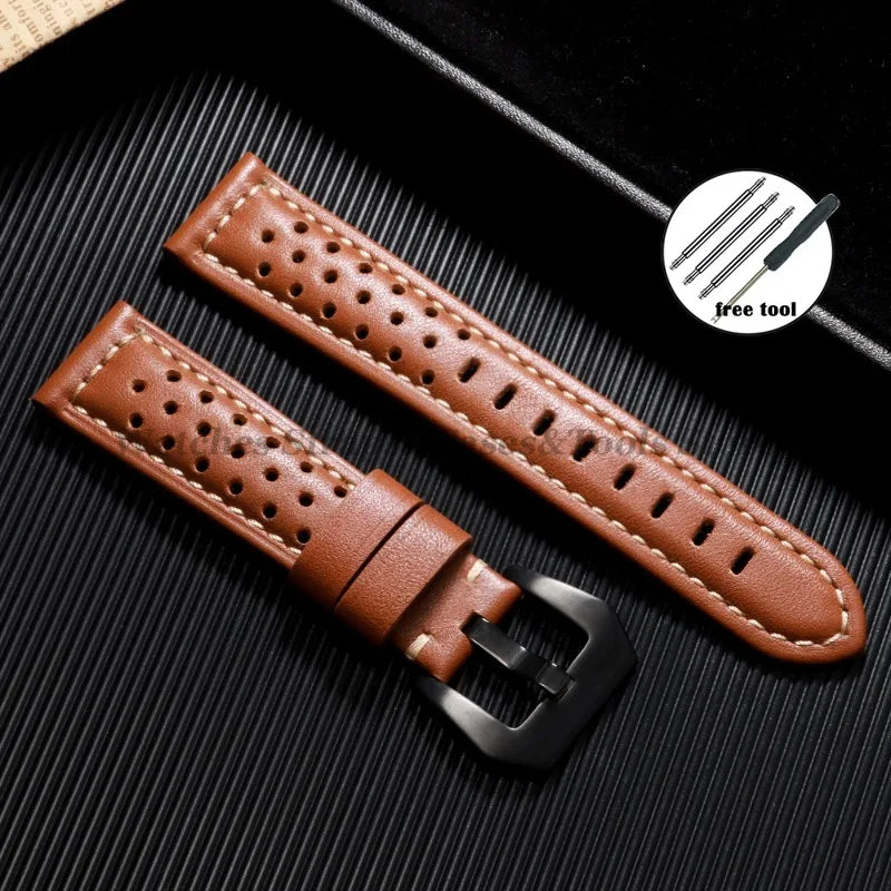 Handmade Cowhide Breathable Leather Watch Band 18mm 20mm 22mm 24mm 26mm for Panerai for Omega Men's Strap Watchband Accessories