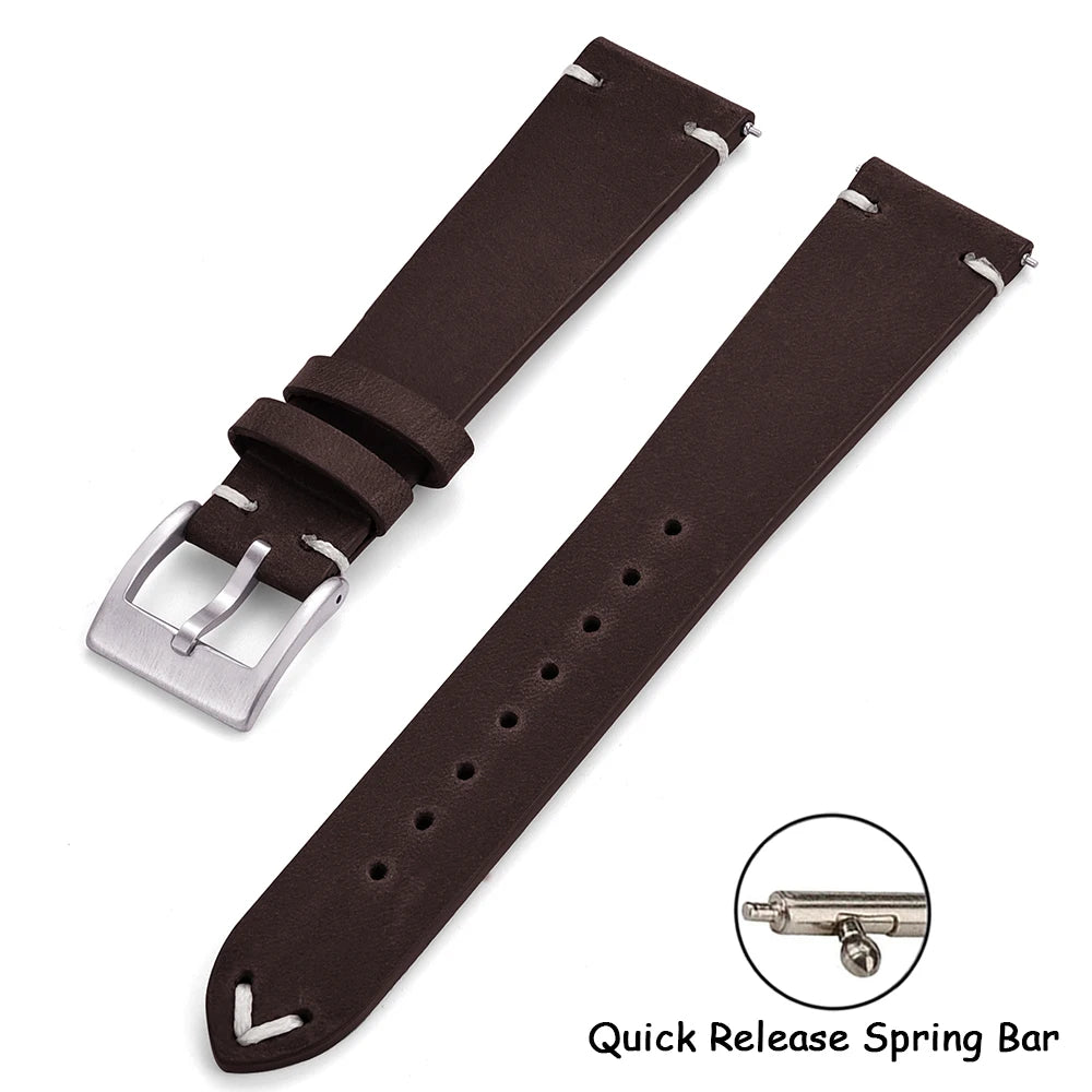 Crazy Horse Vintage Leather Quick-Release Watch Strap (18-22mm)