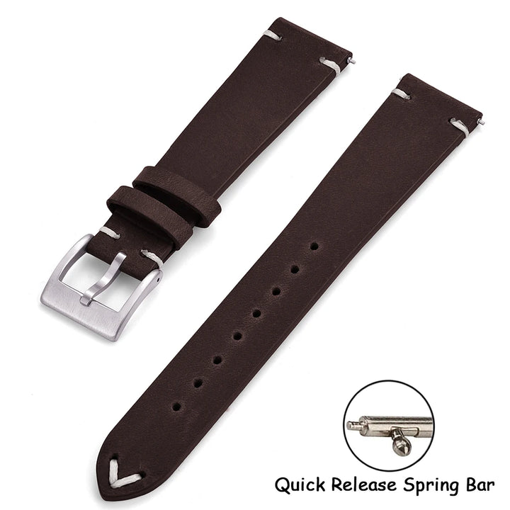 Crazy Horse Vintage Leather Quick-Release Watch Strap (18-22mm)