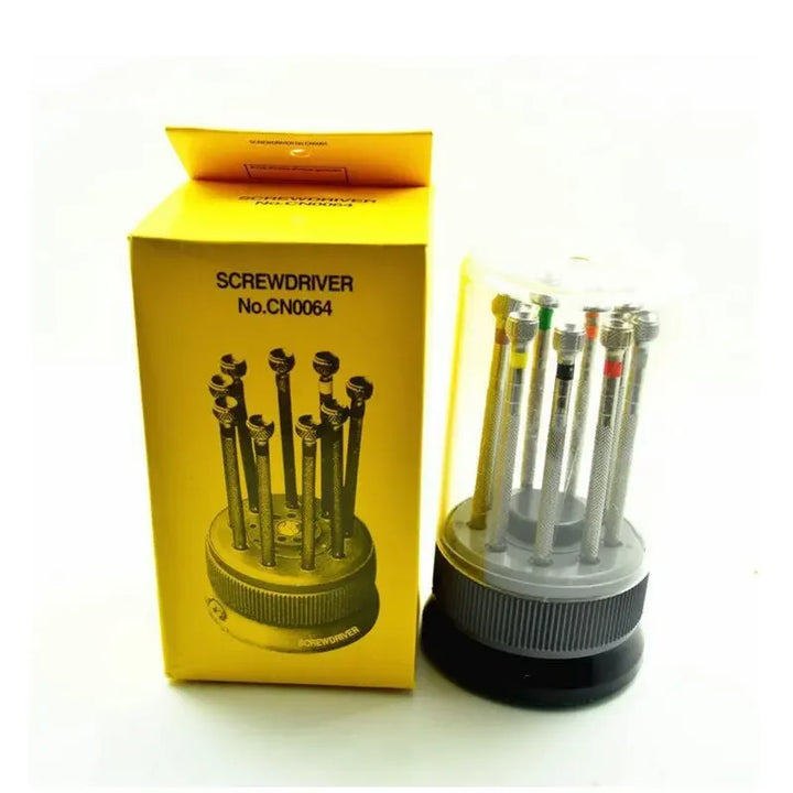 9PCS Watch & Glasses Repair Screwdriver Set with Rotating Base – Steel