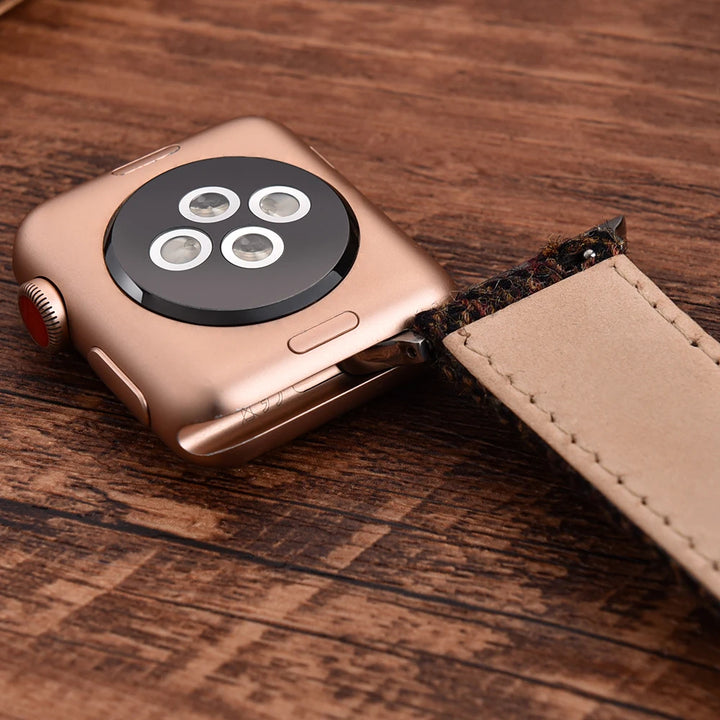 Vintage Wool & Leather Apple Watch Band – 40–49mm for Series 10–6, SE & Ultra 2