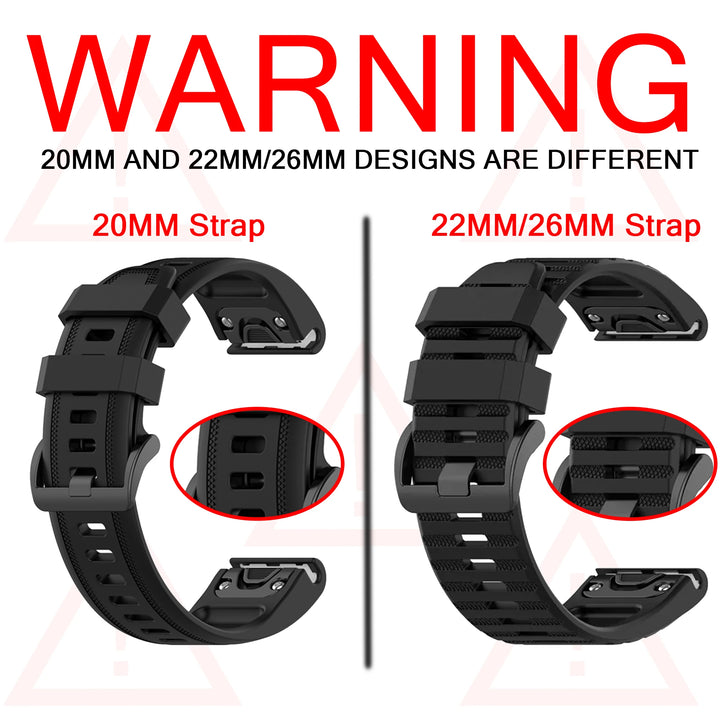 QuickFit Silicone Watch Strap 20/22/26mm for Garmin Fenix, Epix Pro & Enduro 2