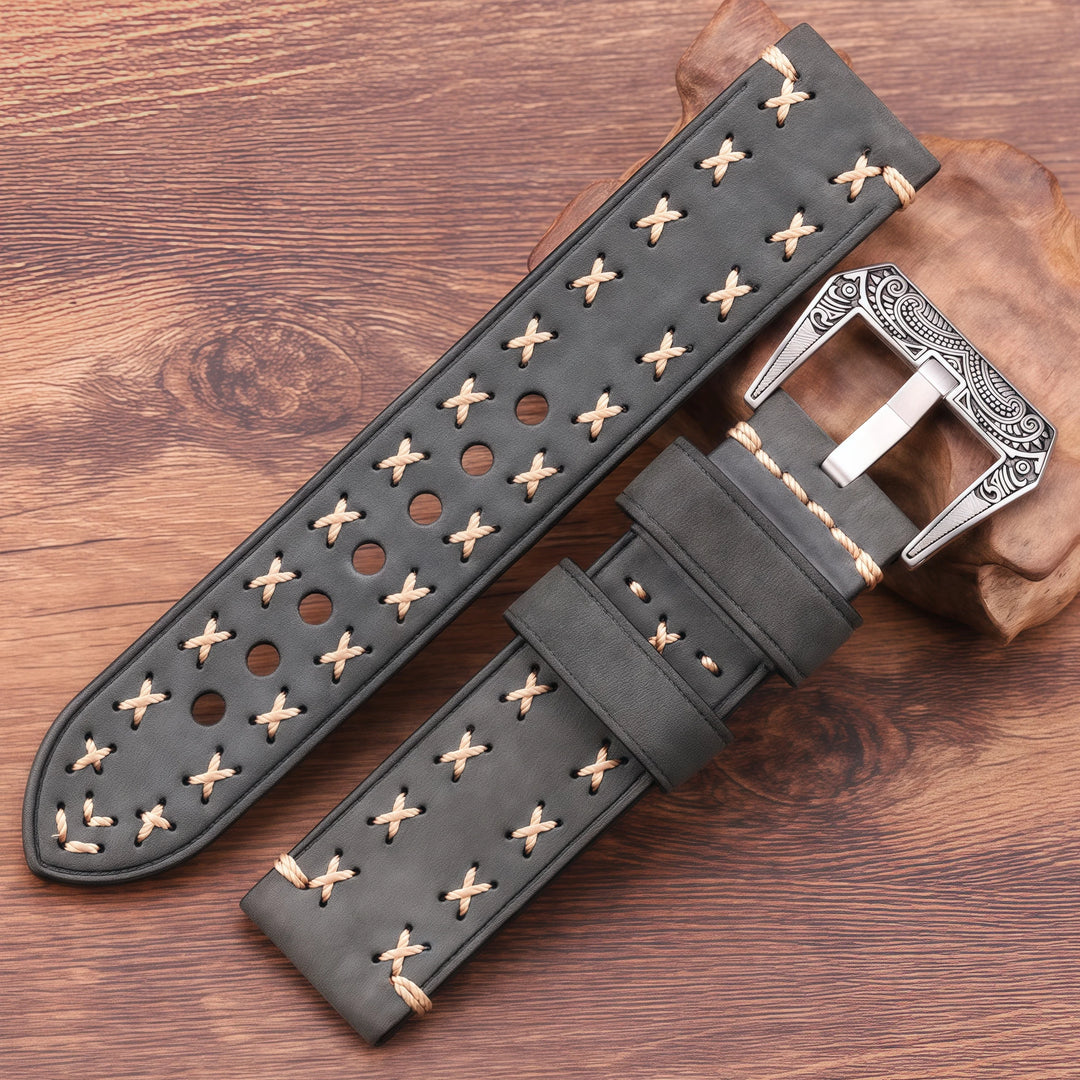 Handmade Genuine Leather Watch Strap 22–24mm with Retro Stainless Steel Buckle