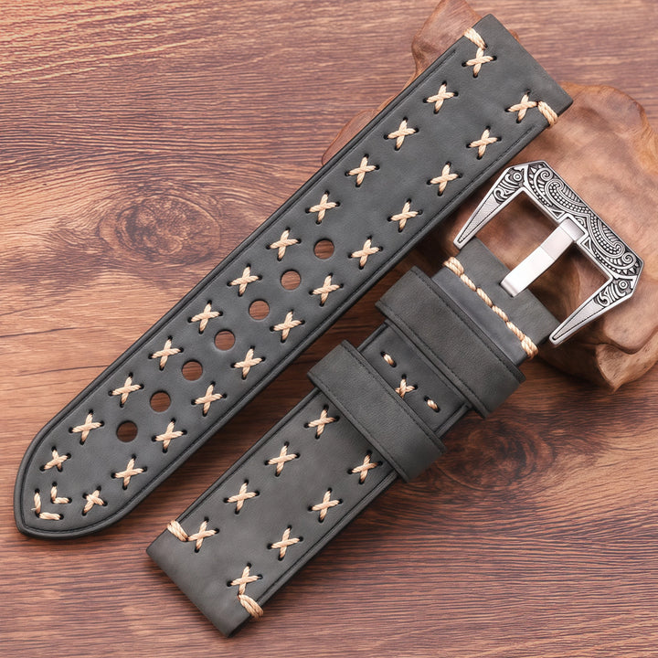 Handmade Genuine Leather Watch Strap 22–24mm with Retro Stainless Steel Buckle