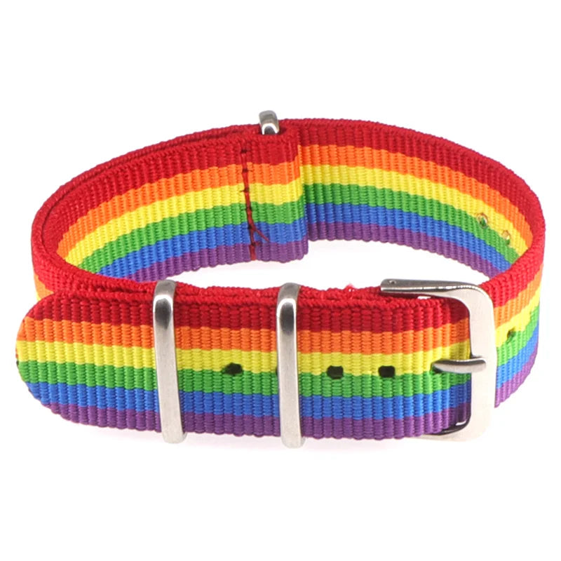 Striped Nylon Watch Strap with Silver Buckle (16-22mm)