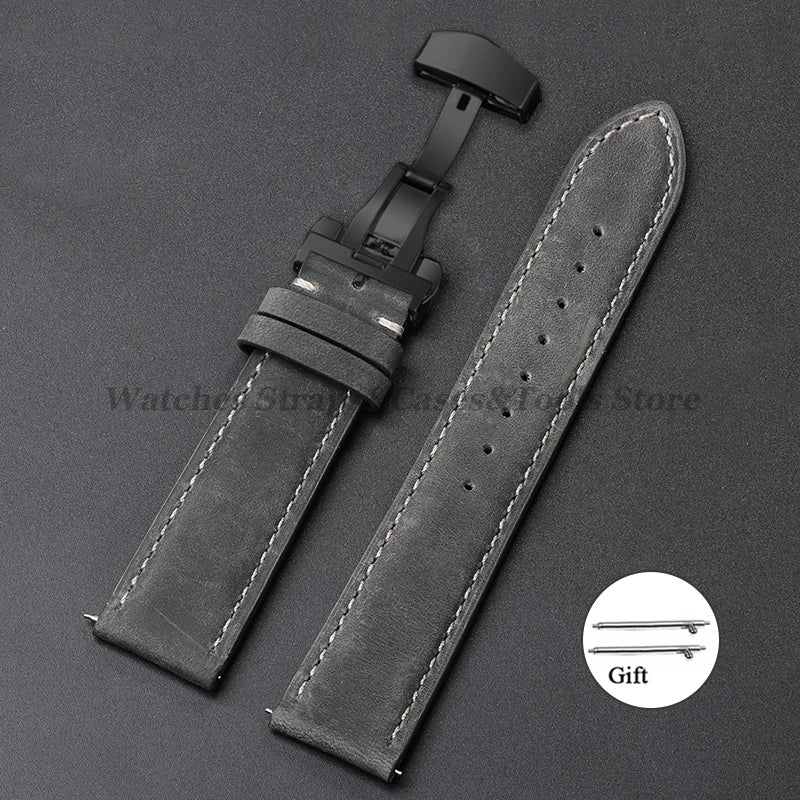 Cowhide Leather Watch Band 14–24mm (Quick Release, Butterfly Buckle) for