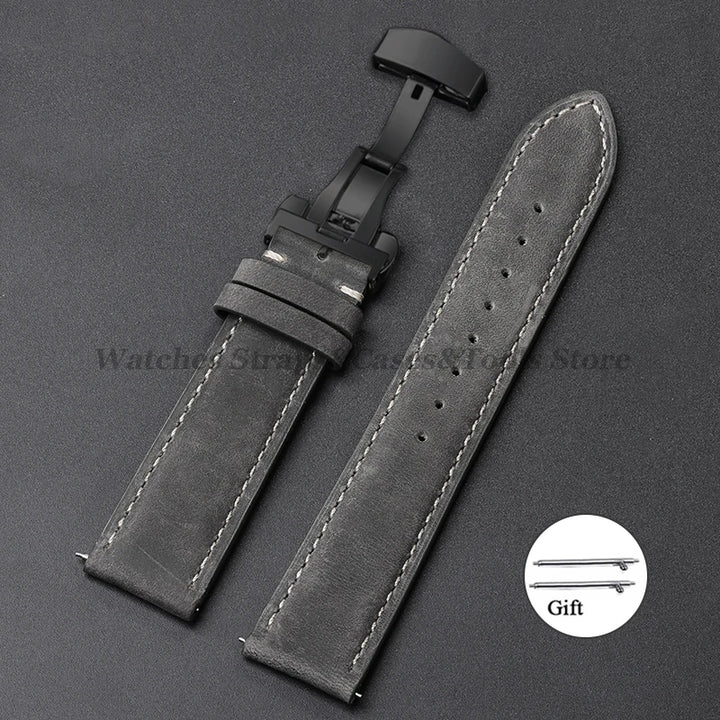 Cowhide Leather Watch Band 14–24mm (Quick Release, Butterfly Buckle) for