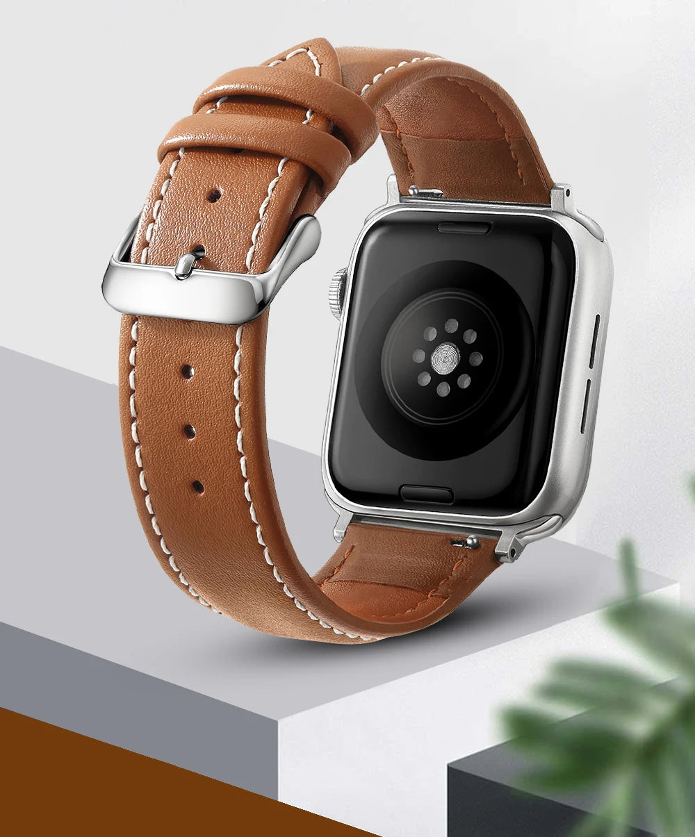 Genuine Leather Apple Watch Band 40–49mm for iWatch Series 3–8 & Ultra